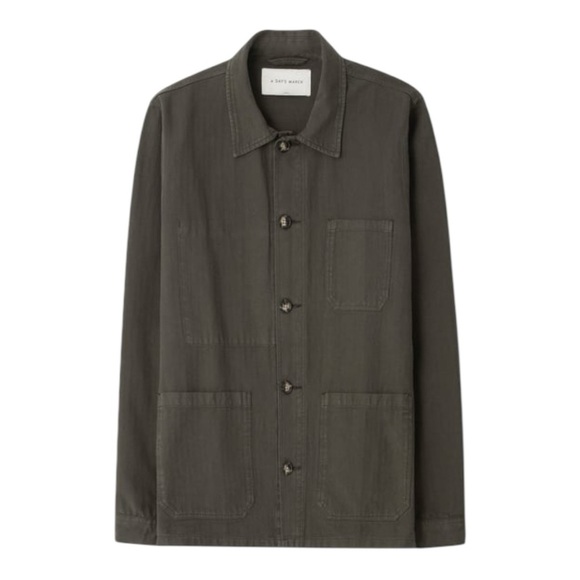 A Day’s March Men’s Cotton Original Herringbone Overshirt in Olive. Size Medium - Picture 3 of 13